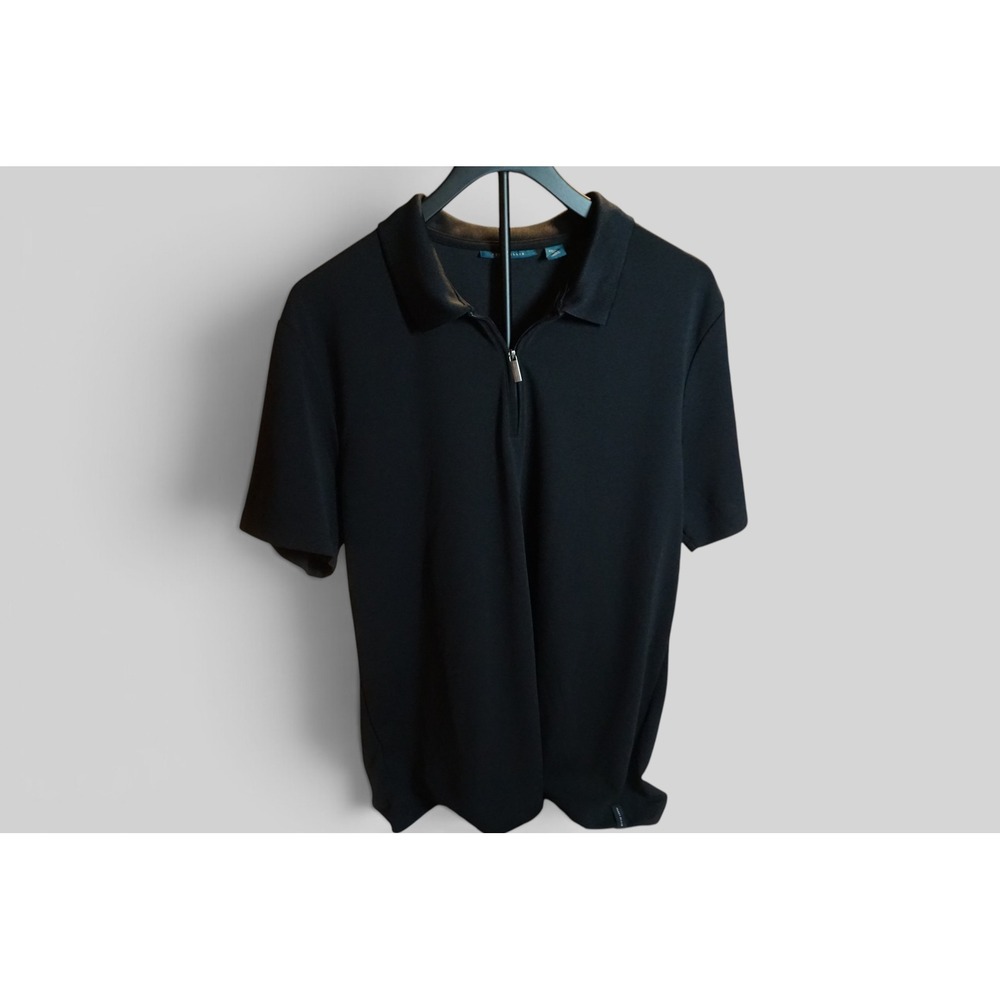 Perry Ellis Mens Black Quarter Zip Short Sleeve Polo Shirt PX4445 Large